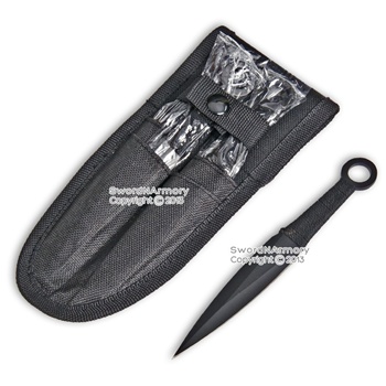 6 Pcs 6.25" Long Black Throwing Knife Set Anime Throwers with Carrying Case