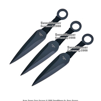 6.5" Black Set of 3 Stainless Steel Throwing Knife Anime Ninja Kunai with Sheath