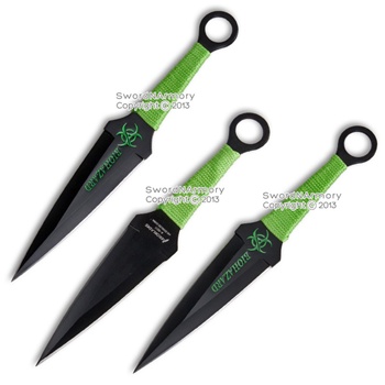 3 Pcs 9 Inch Zombie Throwing Knife Set Throwers with Biohazard  Symbol Keychain