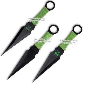 Set of 3 9" Zombie Killer Throwing Knife Thrower with Biohazard Symbol Keychain