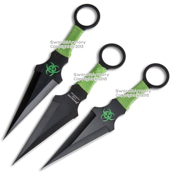 3 Pcs 9 Inch Zombie Killer Throwing Knife Thrower with Biohazard Symbol Keychain