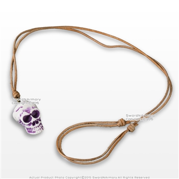 Pirates Skull Head Polished Bone Bead Pendant Adjustable Leather Cord Necklace