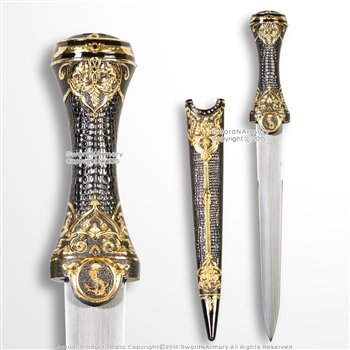 13.3" Historic Roman Dagger Medieval Short Sword Decorative Gold Handle Sheat