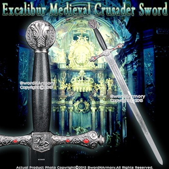 41" Excalibur Medieval Crusader Knight Hand And A Half Arming Sword w/ Red Jewery