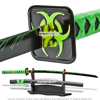 40" Fantasy Zombie Killer Samurai Katana Sword Neo Green Biohazard Black Blade