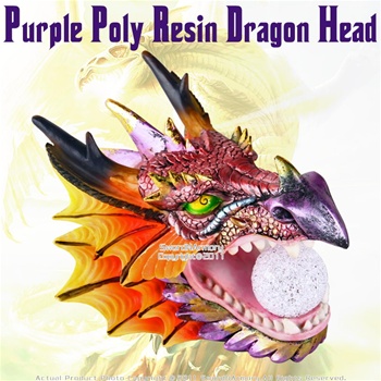 Purple Poly Resin Fantasy Dragon Head with Multi Colored LED Light Ball