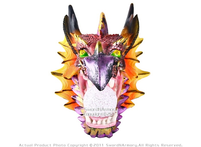 Purple Poly Resin Fantasy Dragon Head with Multi Colored LED Light Ball