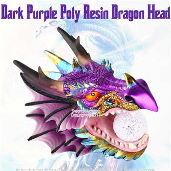 Dark Purple Poly Resin Fantasy Dragon Head W/ Multi Colored LED Light Ball