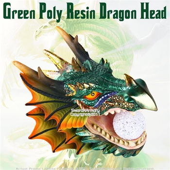 Green Poly Resin Fantasy Dragon Head with Multi Colored LED Light Ball