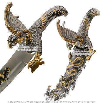 13" Two Tone Golden Twin Eagles Snake Fantasy Dagger Blade Short Sword Gift