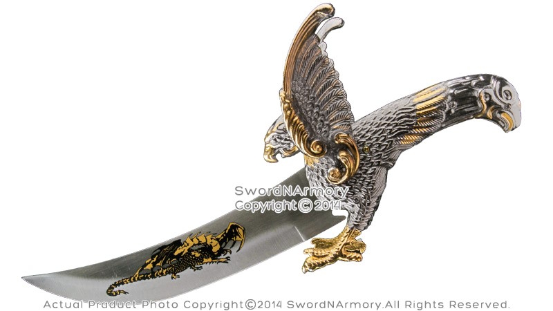 13 Two Tone Golden Twin Eagles Snake Fantasy Dagger Blade Short Sword Gift