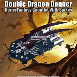 Double Dragon Dagger Horns Fantasy Gauntlet With Spikes