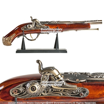 17" Naval Pirate Toy Gun Flintlock Blunderbuss Replica Pistol Cosplay w/ Stand