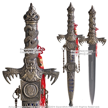 14" Fantasy Dragon Dagger Short Sword with Sheath Belt Loop Red Tassel