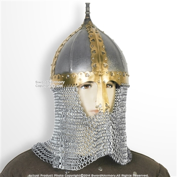 Functional Medieval Russian Boyar Helmet 16G Steel with Chainmail Camail SCA WMA