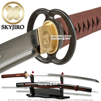 Skyjiro Deluxe Iaito Samurai Katana Training Sword w/ Brown Japanese Ito & Sageo