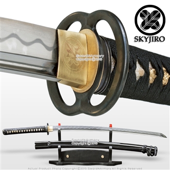 Skyjiro Ancient Iron Warrior 1070 Folded Steel Samurai Katana Sword with Bohi