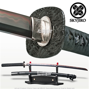 Skyjiro Back Sea 1070 Folded Steel 4800 Layers Samurai Katana Sword Black Blade