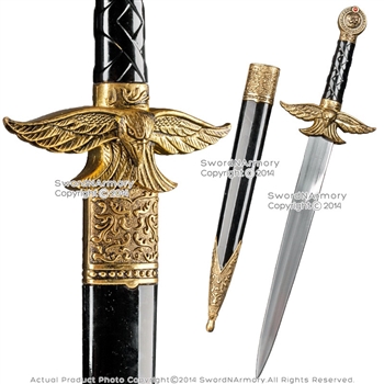 14" Historical Medieval Short Sword Fantasy Dagger Gold Eagle Guard Lion Pommel