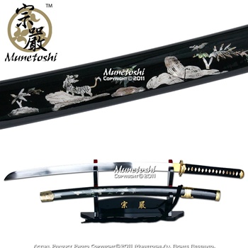 Munetoshi Competition Samgakdo Korean Sword Katana w/ Tiger Mother of Pearl Inlayed