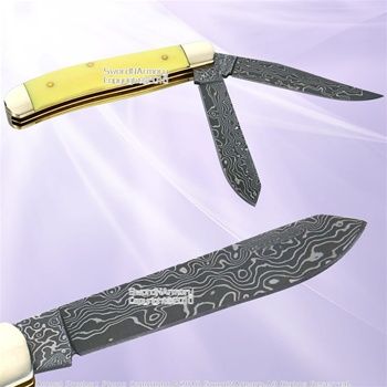 Damascus Steel Trapper Two Blade Folder Pocket Knife