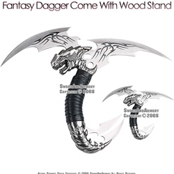 Fantasy Triple Blade Dragon Dagger With Wall Mount Plaque