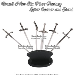 6 Pcs Classic Medieval Swords Fantasy Letter Opener Set With Stand