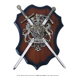 Lion Crest Coat of Arms With Two Medieval Crusader Swords