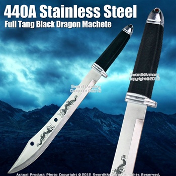 440A Stainless Steel Full Tang Black Dragon Machete W/ Sheath