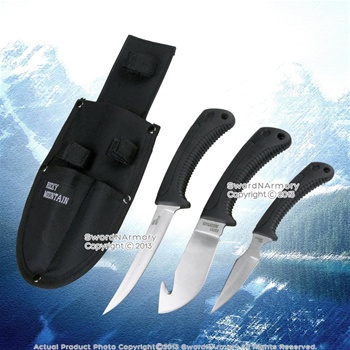 3 Pcs Hunting Knife Set Fillet Gut Hook Caping Knives with Nylon Sheath