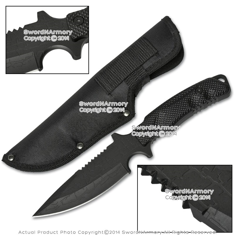 10.25 Black Hunting Tactical Knife with Sheath (Drop Point)