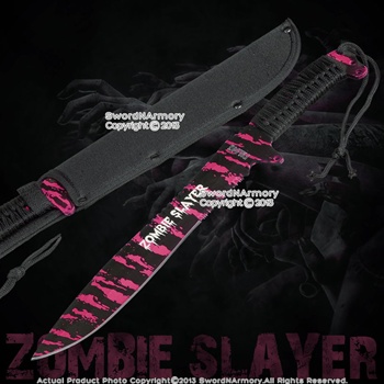 16" Full Tang Black and Pink Zombie Slayer Machete Killer Sword with Nylon Pouch