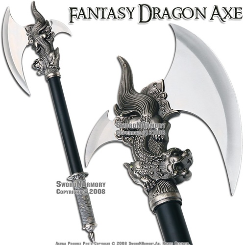 Dragon King Fantasy Medieval Battle Axe With Plaque Dagger