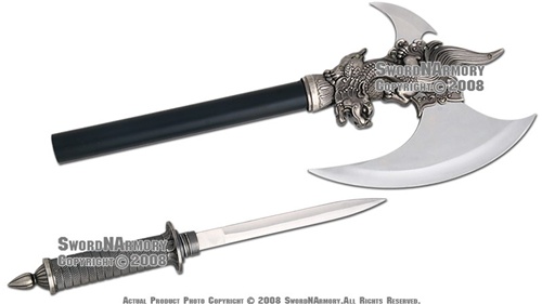 Dragon King Fantasy Medieval Battle Axe With Plaque Dagger