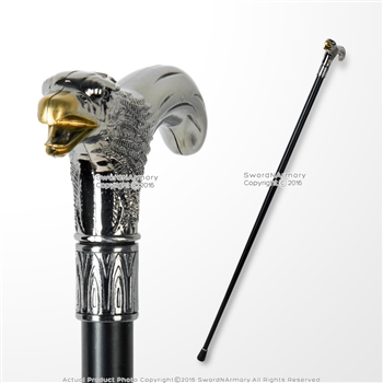 36" Screaming Eagle T Head Cane Black Metal Shaft Gentleman Walking Stick