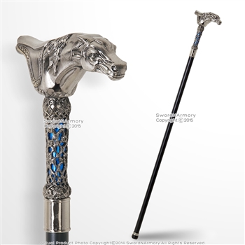 36" " Silver Stallion Steel Walking Cane Shaft Blue Accent Gentlemen's Cane Pole