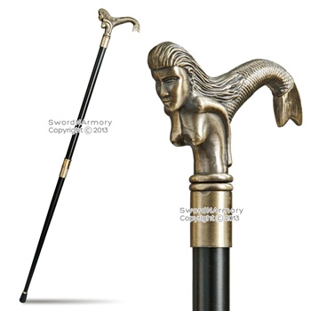 Fancy Mermaid Handle Grip Two-Piece Walking Cane Gentleman Stick Steel Staff