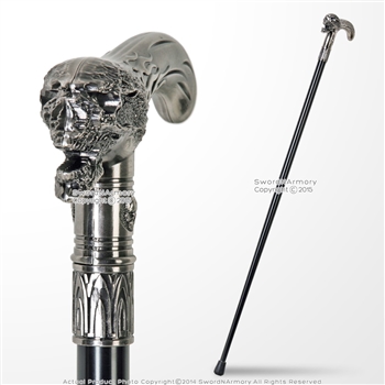 35" Skull Flame Head T Style Handle Metal Shaft Gentlemen Walking Cane Stick