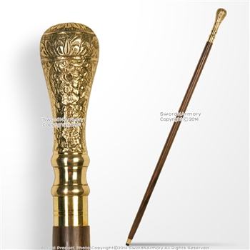 36" Handmade Sheesham Wood Gentleman Walking Cane w/ 4" Solid Brass Handle