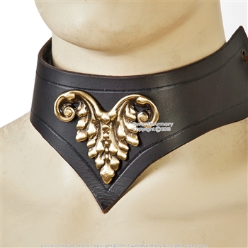 Medieval Style Leather Lady Collar w/ Cast Brass Decoration Renaissance Costume