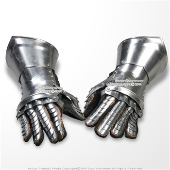 Medieval Polish 18G Plate Steel Gothic Gauntlets with Leather Glove LARP Armour