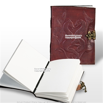 Medieval Renaissance Double Dragon Leather Handmade Journal Diary Notepad w/Lock