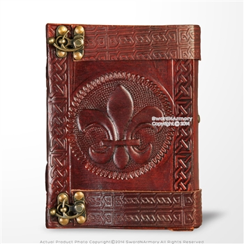 Medieval Genuine Leather Journal Diary Parchment Paper Notebook Fleur de Lis