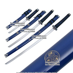 4 Pcs Blue Shogun Japanese Samurai Sword Set With Stand