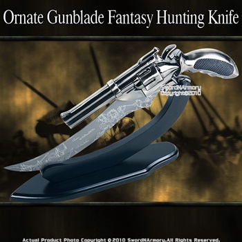 Ornate Gunblade Fantasy Hunting Knife With Engraving