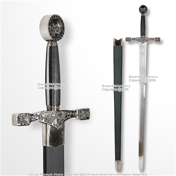 45" Metal Grey Color Excalibur Medieval Crusader Sword with Scabbard Reenactment