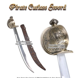 Caribbean Pirate Cutlass Scimitar Sword With Skull Sheath