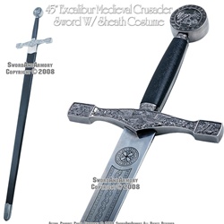 45" Excalibur Medieval Crusader Knight Sword With Sheath