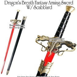 Dragon's Breath Fantasy Arming Sword Red Blade With Scabbard