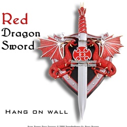 Fantasy Red Dragon Dagger Sword With Wall Mount Plaque